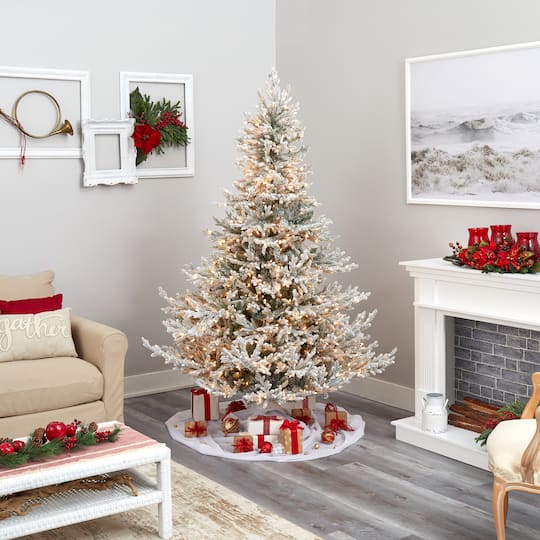 7ft. PreLit Flocked Fraser Fir Artificial Christmas Tree with Warm Michaels Christmas Tree